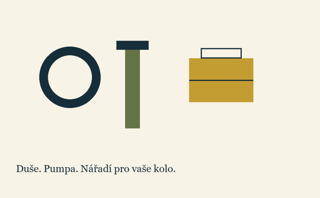 Tři samostatné náčrty: náhradní duše, pumpa a pouzdro na nářadí. Schéma připomíná kompatibilitu, nikoli univerzální nákupní seznam.
